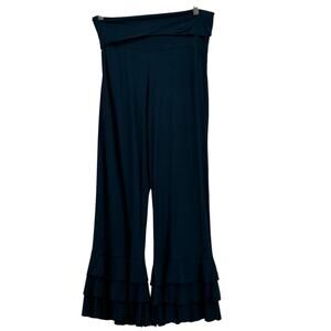 Ompure Womens Ruffle Yoga Pant Blue SZ L Lounge Dance Rayon Comfy Whimsy Art